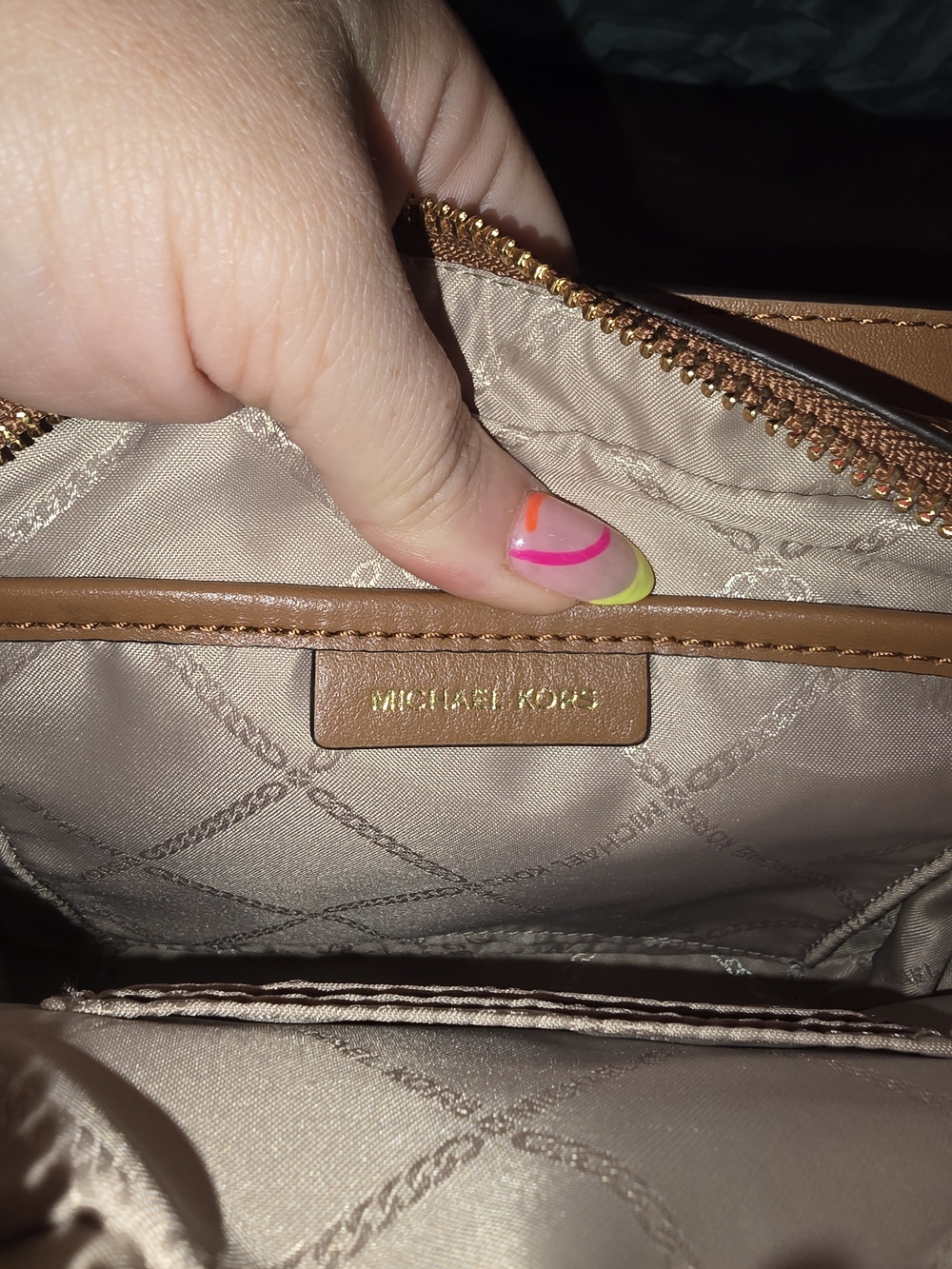 Michael Kors Brown Monogram Crossbody with Gold MK Emblem - Picture 11 of 16